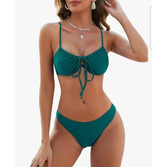 Cheeky Womens M Cut Out Two-Piece Bikini Set Tie Front & Adjustable Straps Sexy - Picture 1 of 10